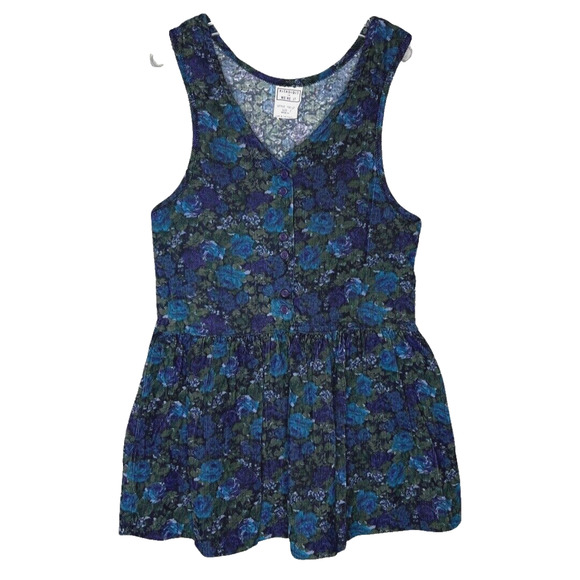 Rita Did It Dress Girls 7 Blue Green Floral Flower‎ Corduroy Bloomcore Vintage - Picture 1 of 6